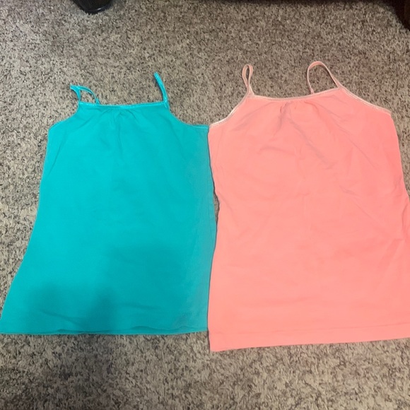 Bundle of 2 girls Cherokee adjustable spaghetti strap tanks cantaloupe & teal - Picture 2 of 10